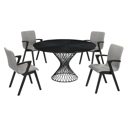 Armen Living Cirque and Varde 5 Piece Black Round Dining Set SETCQDIBLK5A